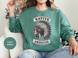 Native American Headdress Sweatshirt, Patriotic USA Graphic Pullover, Vintage Americana Style, Western Gift, Fourth of July Sweatshirt