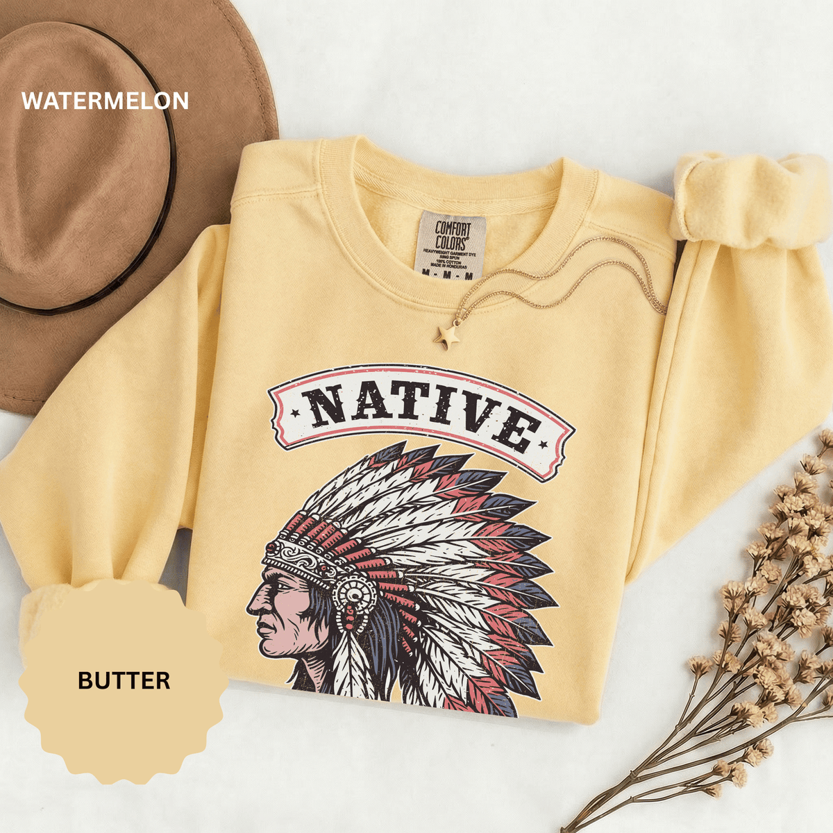 Native American Headdress Sweatshirt, Patriotic USA Graphic Pullover, Vintage Americana Style, Western Gift, Fourth of July Sweatshirt