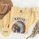 Native American Headdress Sweatshirt, Patriotic USA Graphic Pullover, Vintage Americana Style, Western Gift, Fourth of July Sweatshirt