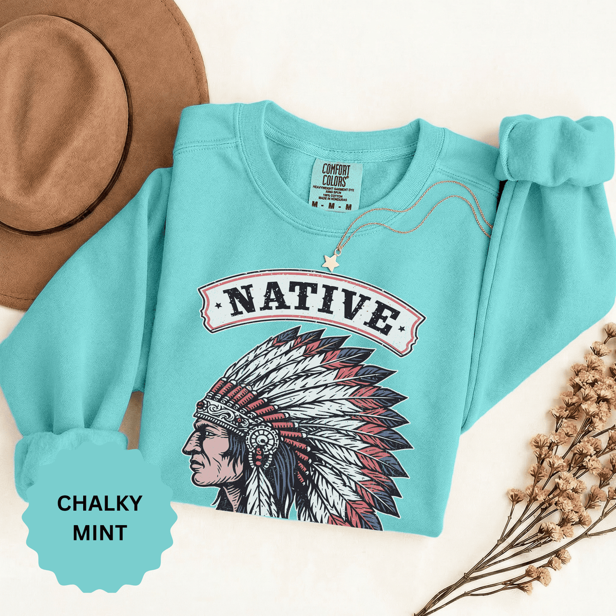 Native American Headdress Sweatshirt, Patriotic USA Graphic Pullover, Vintage Americana Style, Western Gift, Fourth of July Sweatshirt