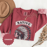 Native American Headdress Sweatshirt, Patriotic USA Graphic Pullover, Vintage Americana Style, Western Gift, Fourth of July Sweatshirt