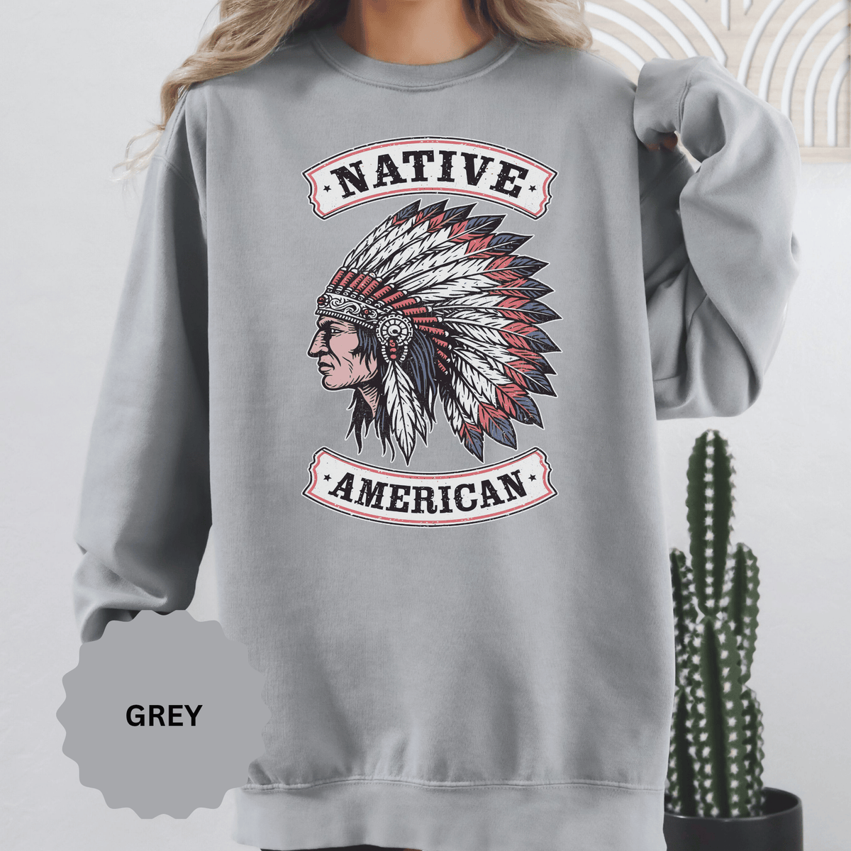 Native American Headdress Sweatshirt, Patriotic USA Graphic Pullover, Vintage Americana Style, Western Gift, Fourth of July Sweatshirt
