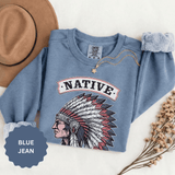 Native American Headdress Sweatshirt, Patriotic USA Graphic Pullover, Vintage Americana Style, Western Gift, Fourth of July Sweatshirt