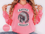 Native American Headdress Sweatshirt, Patriotic USA Graphic Pullover, Vintage Americana Style, Western Gift, Fourth of July Sweatshirt