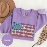 American Flag Floral Sweatshirt, Patriotic Flower Graphic Pullover, Vintage Americana Crewneck, Fourth of July Outfit, USA Gift