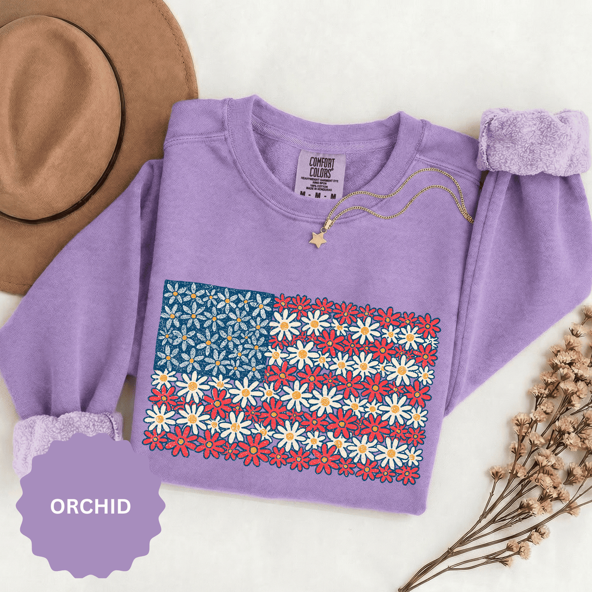 American Flag Floral Sweatshirt, Patriotic Flower Graphic Pullover, Vintage Americana Crewneck, Fourth of July Outfit, USA Gift