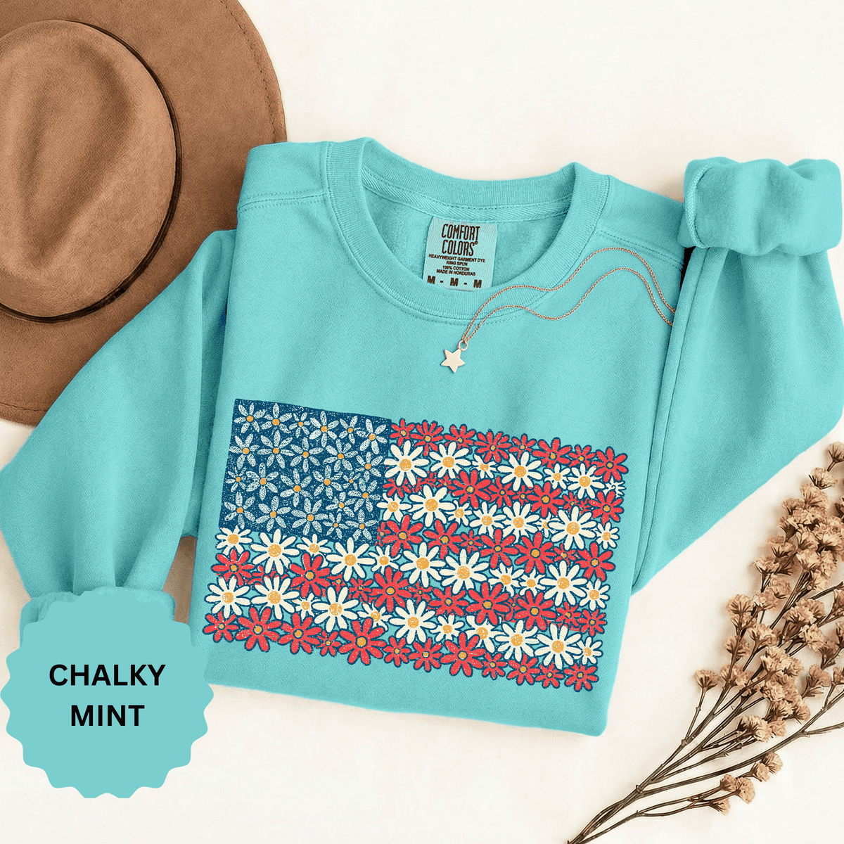 American Flag Floral Sweatshirt, Patriotic Flower Graphic Pullover, Vintage Americana Crewneck, Fourth of July Outfit, USA Gift