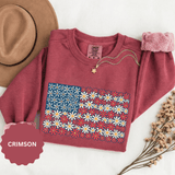 American Flag Floral Sweatshirt, Patriotic Flower Graphic Pullover, Vintage Americana Crewneck, Fourth of July Outfit, USA Gift