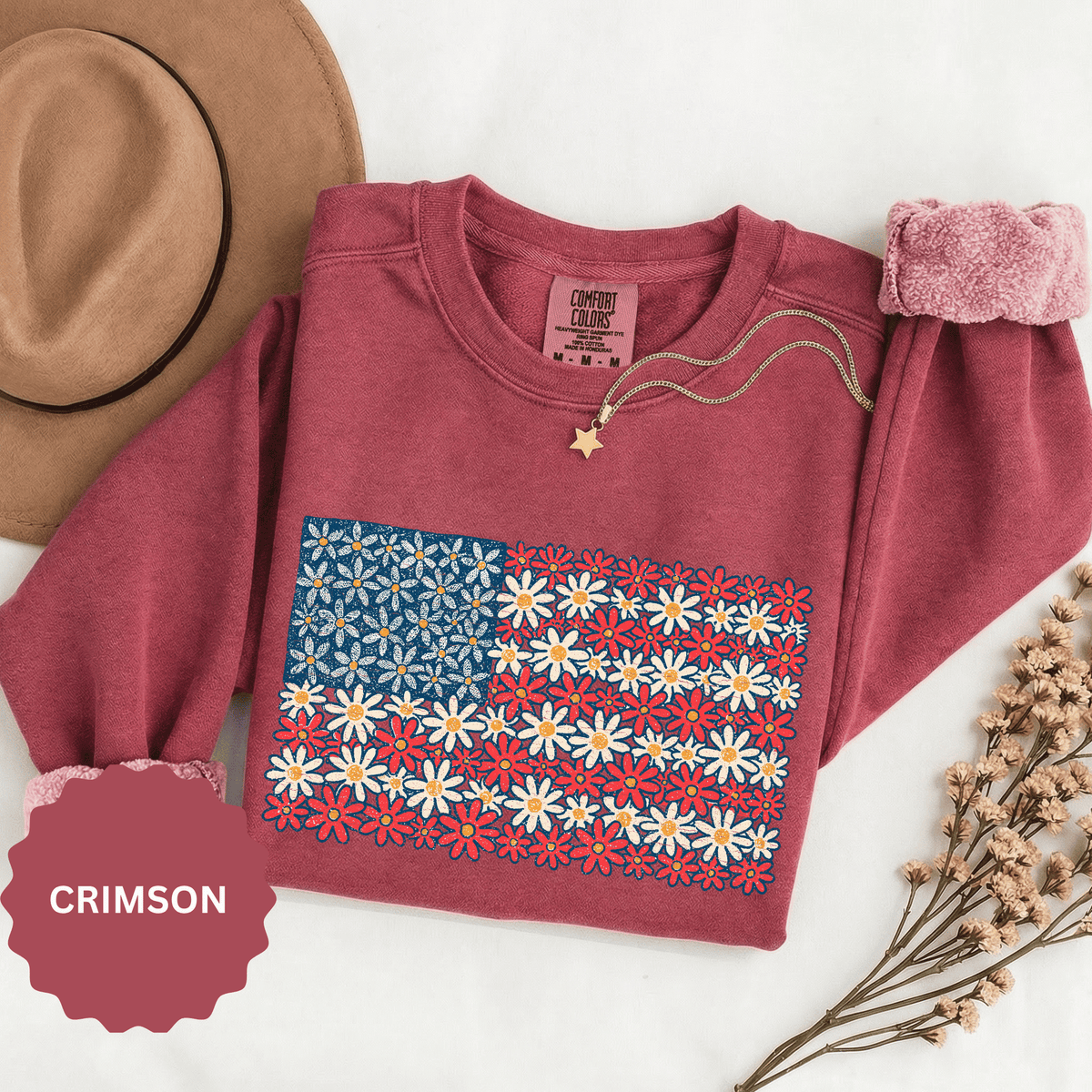 American Flag Floral Sweatshirt, Patriotic Flower Graphic Pullover, Vintage Americana Crewneck, Fourth of July Outfit, USA Gift