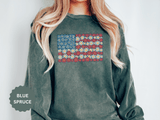 American Flag Floral Sweatshirt, Patriotic Flower Graphic Pullover, Vintage Americana Crewneck, Fourth of July Outfit, USA Gift