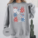 Patriotic Fireworks Sweatshirt, Red White Blue Flower Graphic Pullover, Americana Crewneck, Fourth of July Outfit, USA Gift