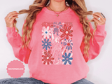 Patriotic Fireworks Sweatshirt, Red White Blue Flower Graphic Pullover, Americana Crewneck, Fourth of July Outfit, USA Gift