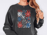 Patriotic Fireworks Sweatshirt, Red White Blue Flower Graphic Pullover, Americana Crewneck, Fourth of July Outfit, USA Gift