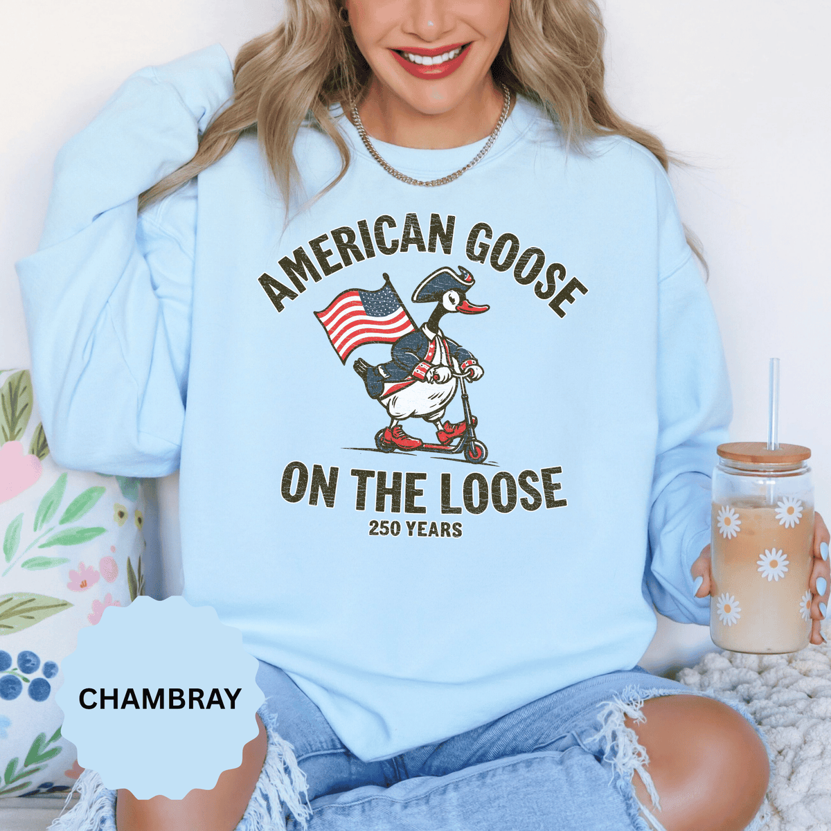 America 250 Sweatshirt, Patriotic Goose Graphic Pullover, 250th Anniversary USA Crewneck, Fourth of July Outfit, Americana Gift