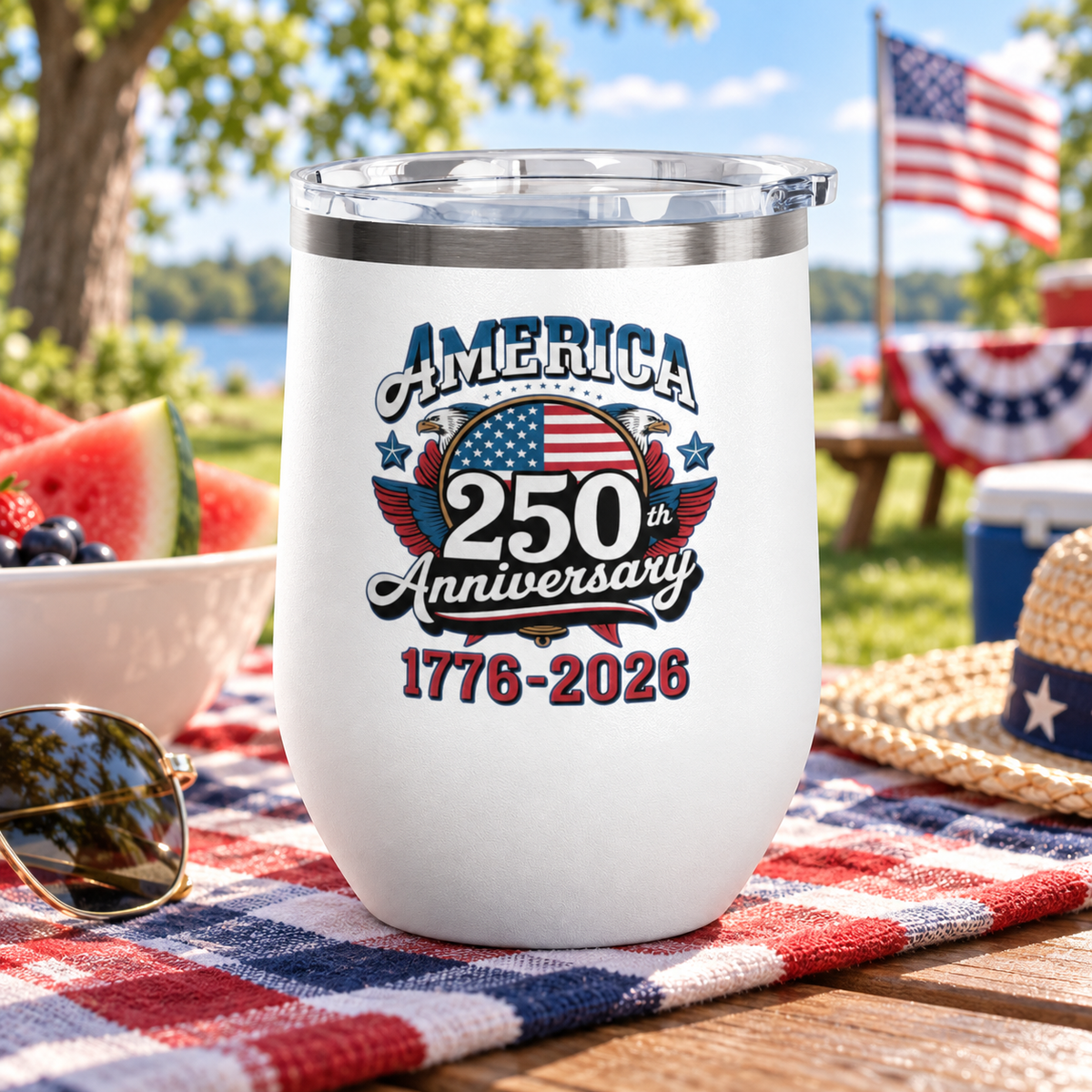 America 250th Anniversary Wine Tumbler, Patriotic USA Drinkware, 1776 2026 Gift, 4th of July Cup, American Pride Gift