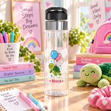Personalized Turtle Water Bottle for Girls, Custom Name Kids Drink Bottle, Cute Sea Turtle School Bottle, Birthday Gift for Her
