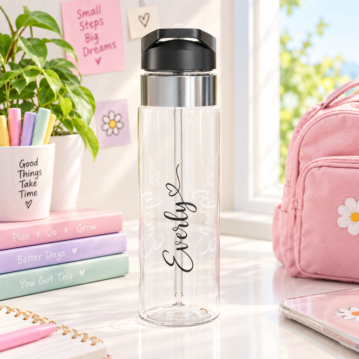 Custom Script Name Water Bottle, Personalized Elegant Drink Bottle with Heart, Minimal Girls School Bottle, Birthday Gift for Her