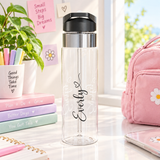 Custom Script Name Water Bottle, Personalized Elegant Drink Bottle with Heart, Minimal Girls School Bottle, Birthday Gift for Her