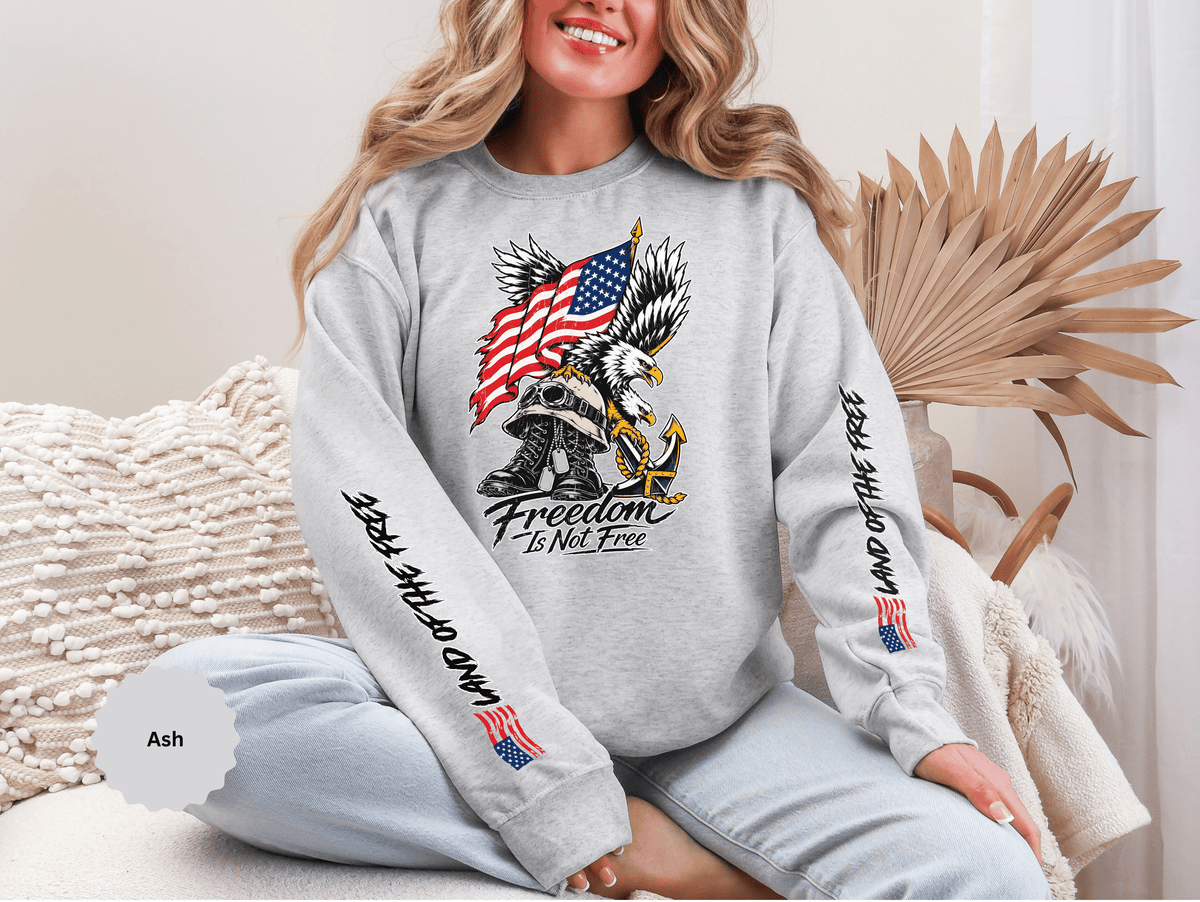 Freedom Is Not Free Sweatshirt, Patriotic Eagle Pullover, American Flag Military Style, Veterans Gift, USA Pride, Americana Clothing