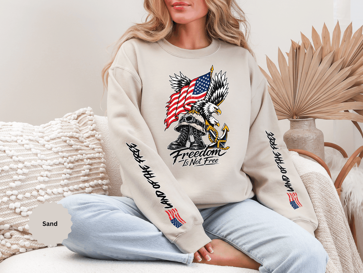 Freedom Is Not Free Sweatshirt, Patriotic Eagle Pullover, American Flag Military Style, Veterans Gift, USA Pride, Americana Clothing
