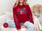 America Graphic Sweatshirt, Vintage USA Pullover, Patriotic American Flag Top, Fourth of July Outfit, Americana Gift for Women