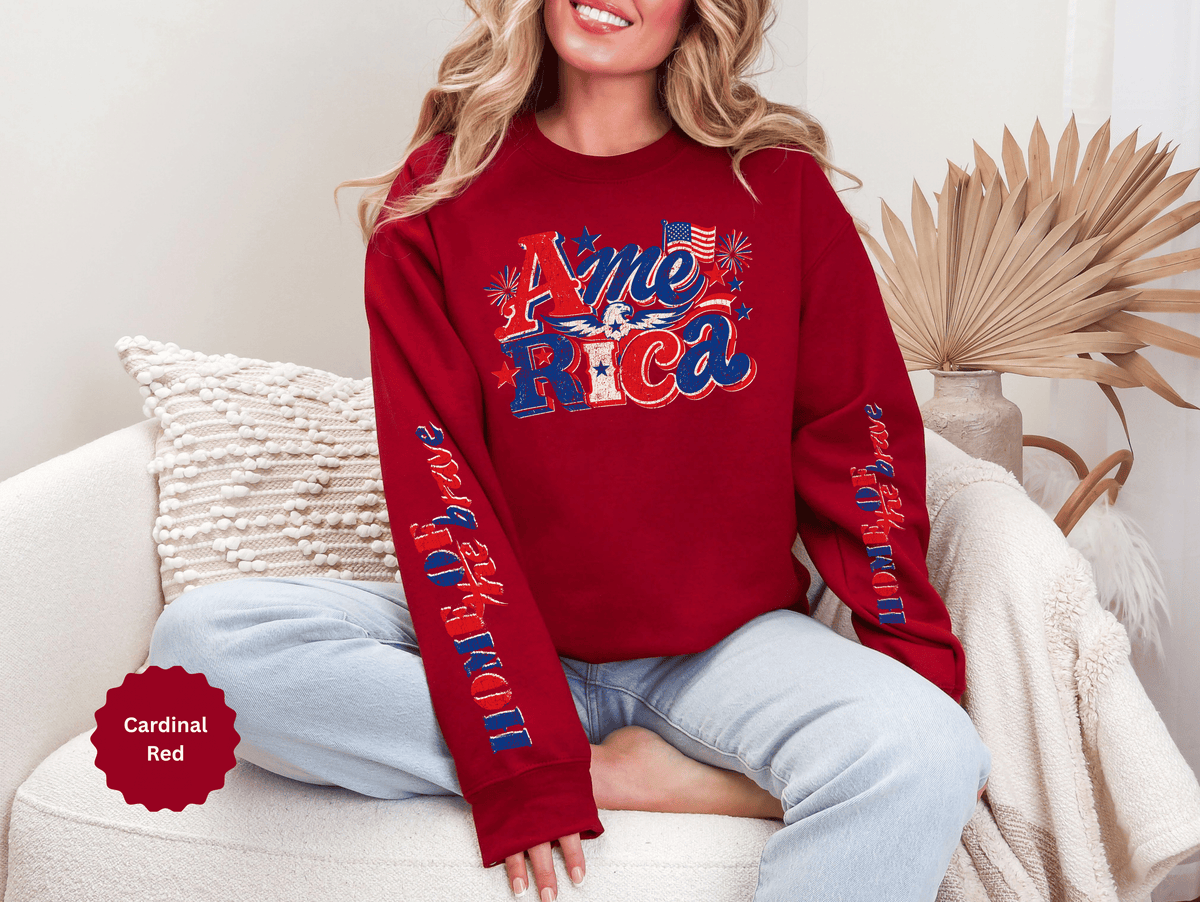 America Graphic Sweatshirt, Vintage USA Pullover, Patriotic American Flag Top, Fourth of July Outfit, Americana Gift for Women