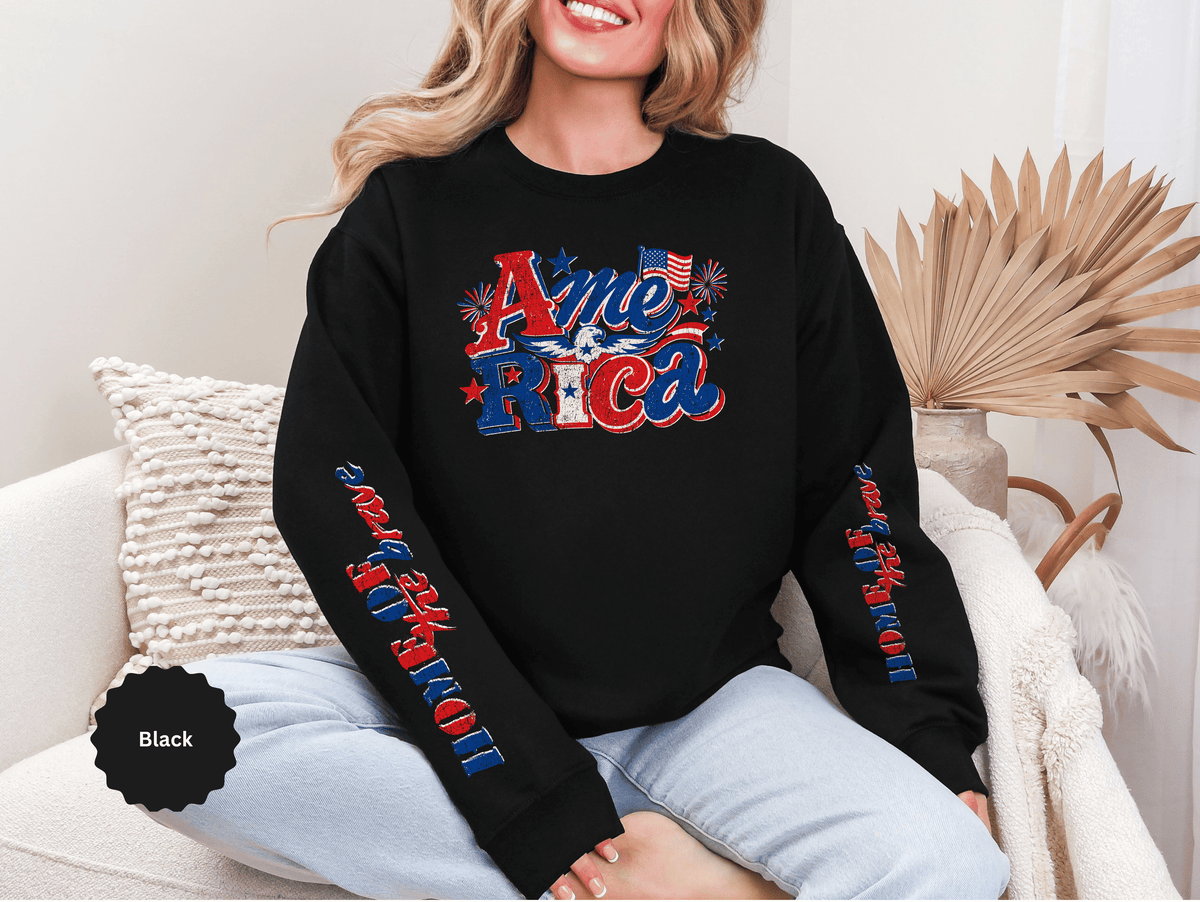 America Graphic Sweatshirt, Vintage USA Pullover, Patriotic American Flag Top, Fourth of July Outfit, Americana Gift for Women