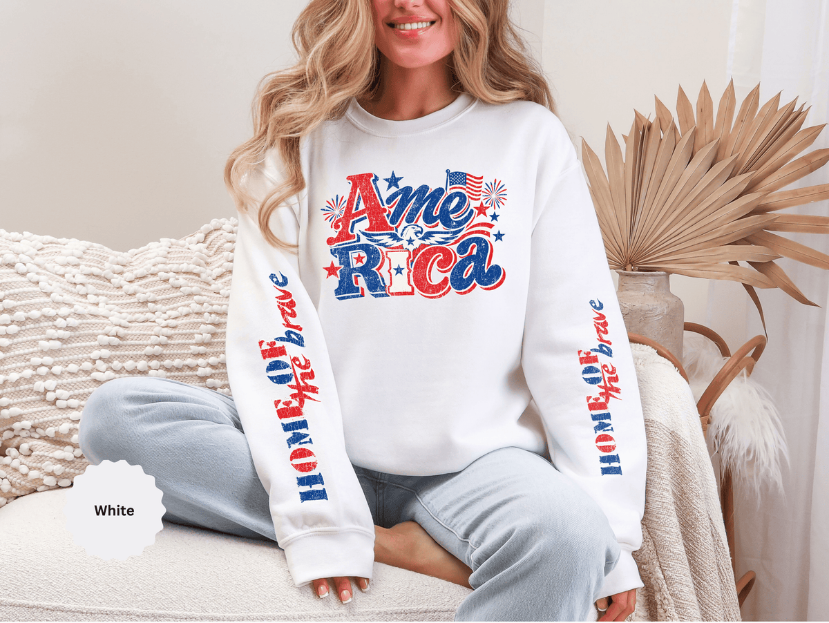 America Graphic Sweatshirt, Vintage USA Pullover, Patriotic American Flag Top, Fourth of July Outfit, Americana Gift for Women