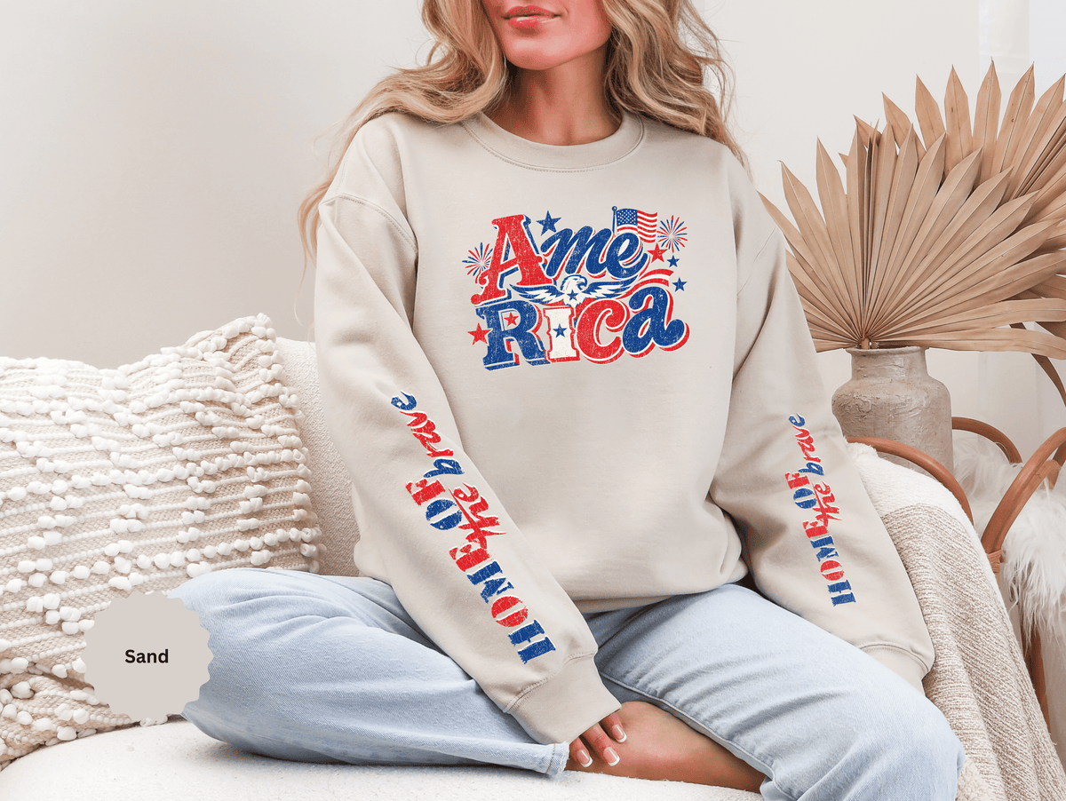 America Graphic Sweatshirt, Vintage USA Pullover, Patriotic American Flag Top, Fourth of July Outfit, Americana Gift for Women