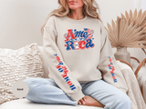 America Graphic Sweatshirt, Vintage USA Pullover, Patriotic American Flag Top, Fourth of July Outfit, Americana Gift for Women