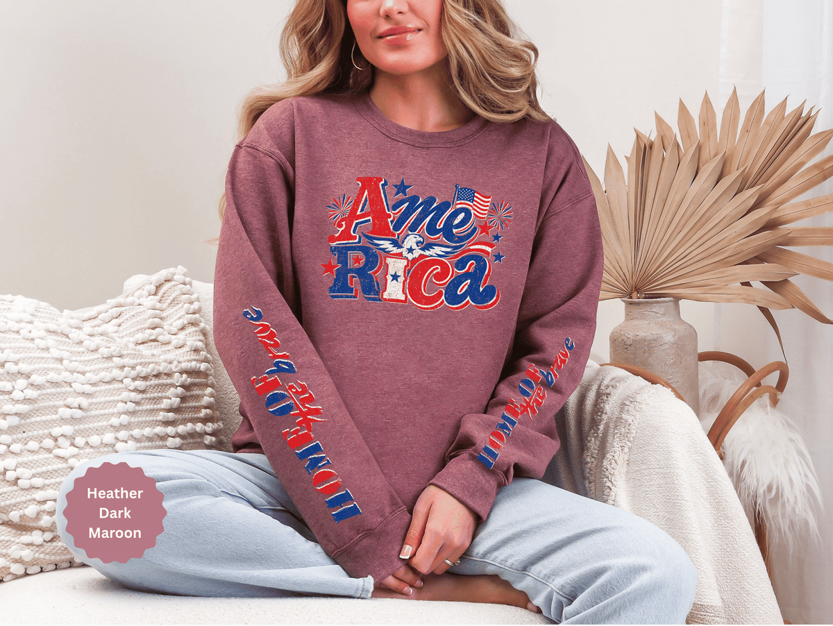 America Graphic Sweatshirt, Vintage USA Pullover, Patriotic American Flag Top, Fourth of July Outfit, Americana Gift for Women
