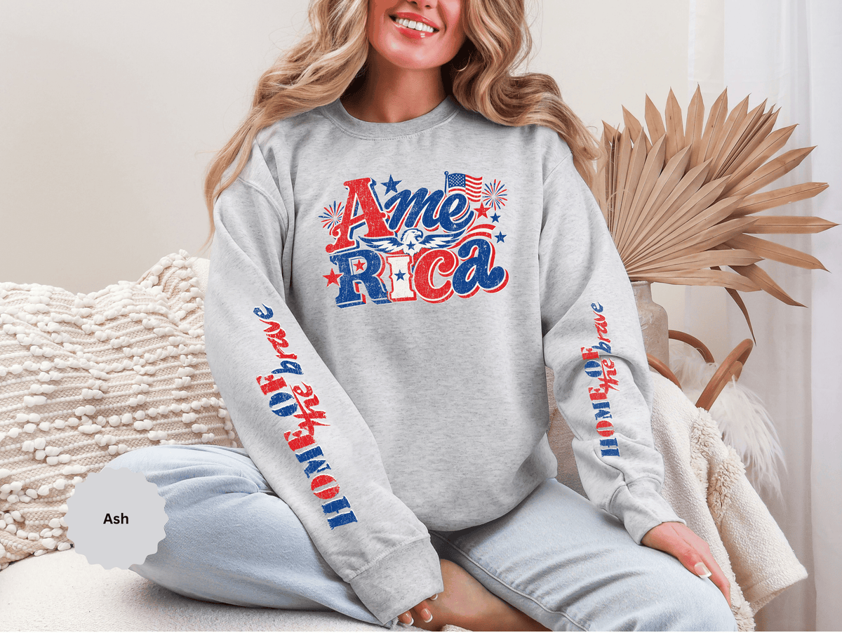 America Graphic Sweatshirt, Vintage USA Pullover, Patriotic American Flag Top, Fourth of July Outfit, Americana Gift for Women