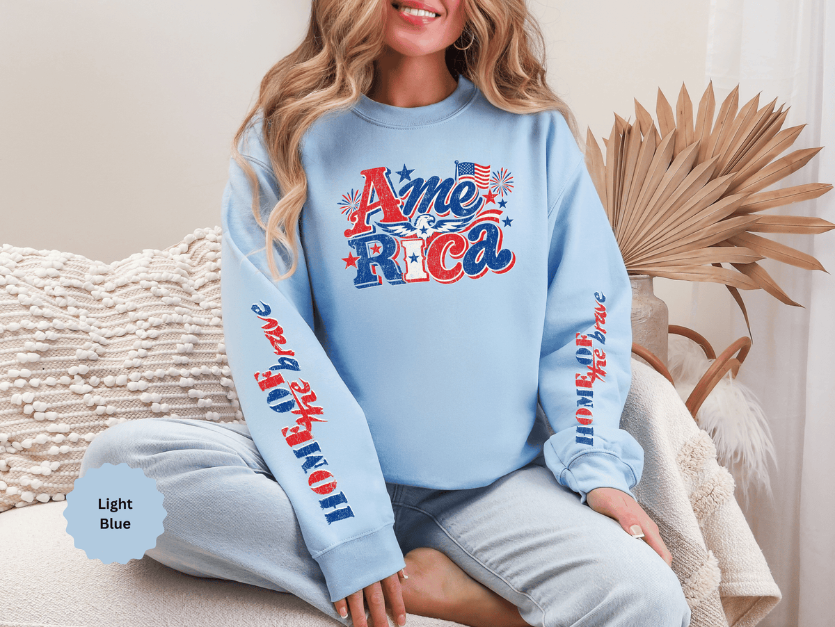 America Graphic Sweatshirt, Vintage USA Pullover, Patriotic American Flag Top, Fourth of July Outfit, Americana Gift for Women