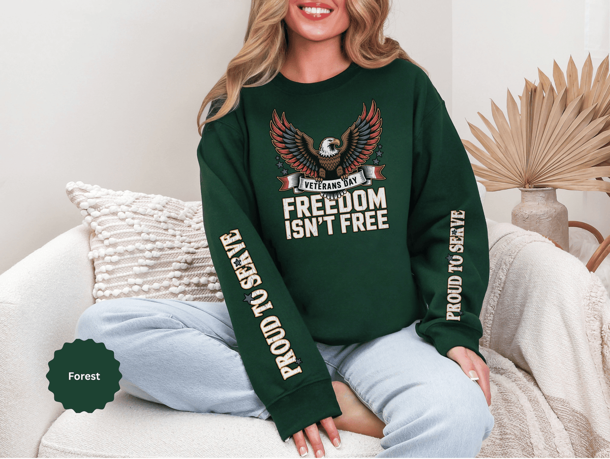 Veterans Day Sweatshirt, Freedom Isn't Free Eagle Pullover, Patriotic Military Top, Veteran Gift, American Pride, USA Clothing