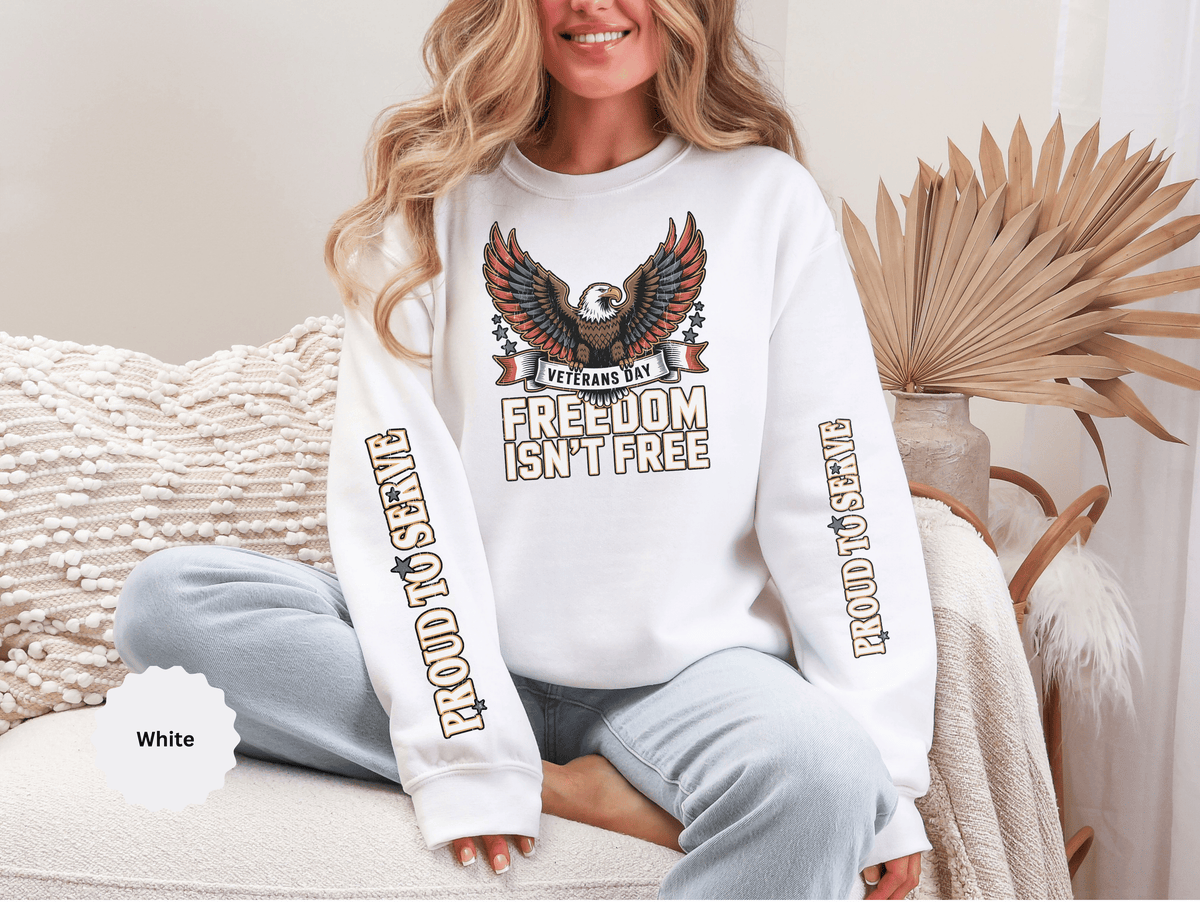 Veterans Day Sweatshirt, Freedom Isn't Free Eagle Pullover, Patriotic Military Top, Veteran Gift, American Pride, USA Clothing