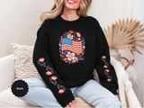Floral American Flag Sweatshirt, Patriotic USA Pullover, Red White Blue Flower Top, Fourth of July Outfit, Americana Gift for Women
