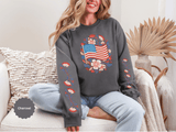 Floral American Flag Sweatshirt, Patriotic USA Pullover, Red White Blue Flower Top, Fourth of July Outfit, Americana Gift for Women