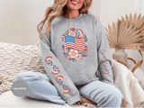 Floral American Flag Sweatshirt, Patriotic USA Pullover, Red White Blue Flower Top, Fourth of July Outfit, Americana Gift for Women