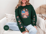 Floral American Flag Sweatshirt, Patriotic USA Pullover, Red White Blue Flower Top, Fourth of July Outfit, Americana Gift for Women