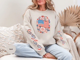Floral American Flag Sweatshirt, Patriotic USA Pullover, Red White Blue Flower Top, Fourth of July Outfit, Americana Gift for Women
