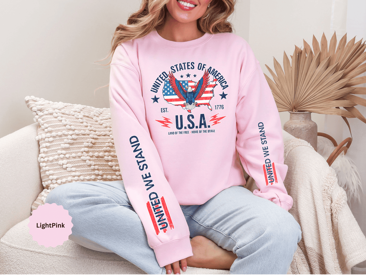 United We Stand Sweatshirt, American Eagle USA Pullover, Patriotic Flag Top, Vintage Americana Clothing, Fourth of July Gift for Women
