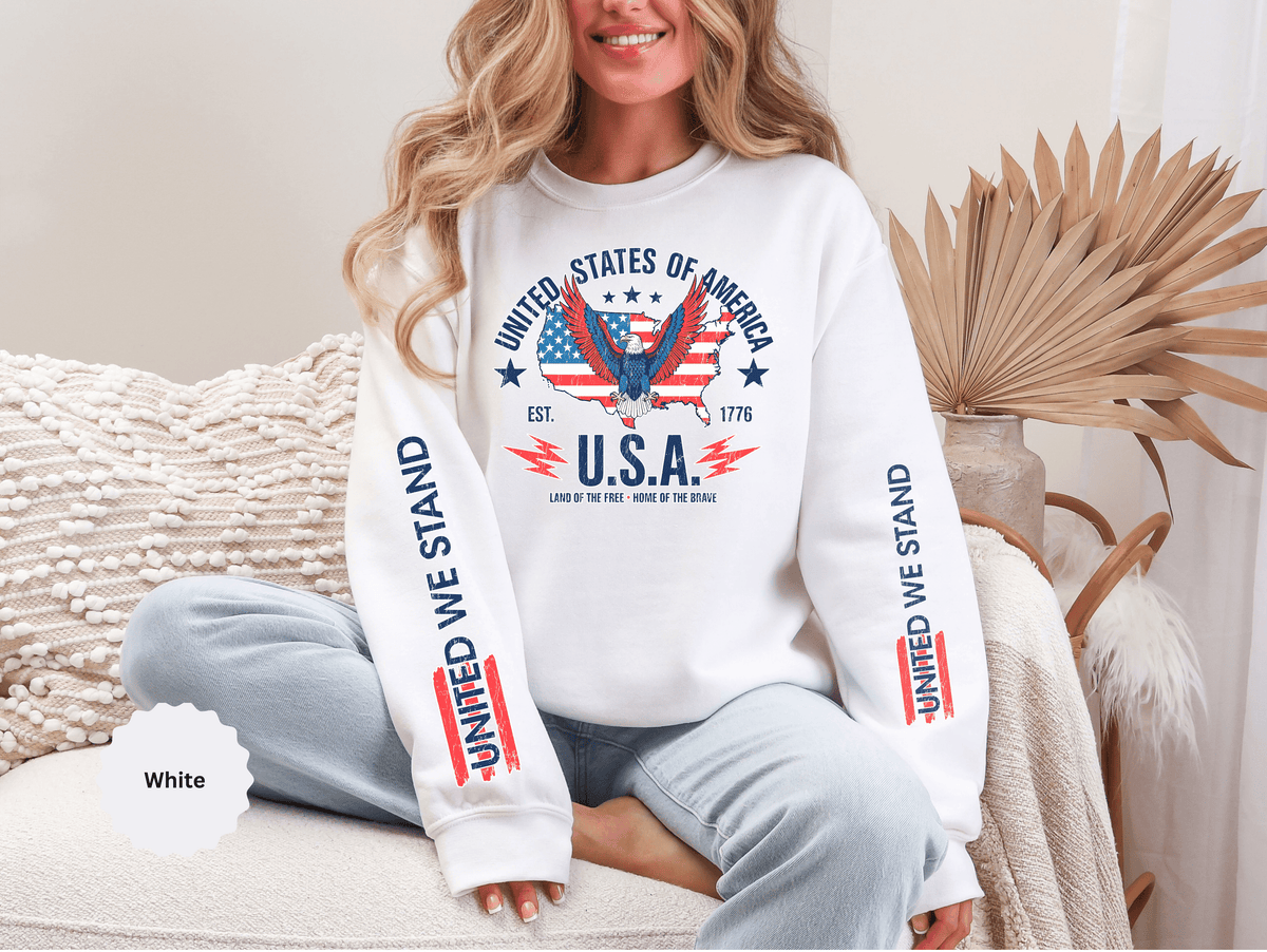 United We Stand Sweatshirt, American Eagle USA Pullover, Patriotic Flag Top, Vintage Americana Clothing, Fourth of July Gift for Women