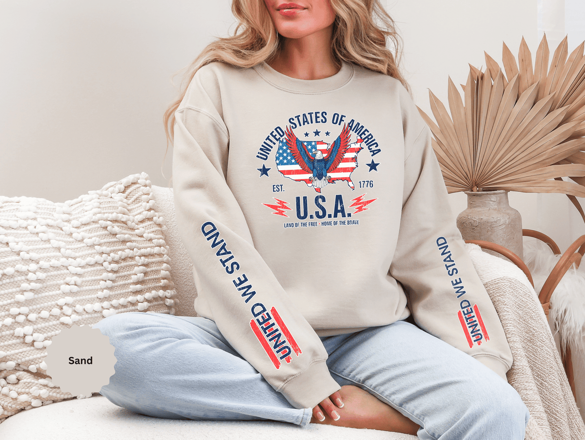 United We Stand Sweatshirt, American Eagle USA Pullover, Patriotic Flag Top, Vintage Americana Clothing, Fourth of July Gift for Women