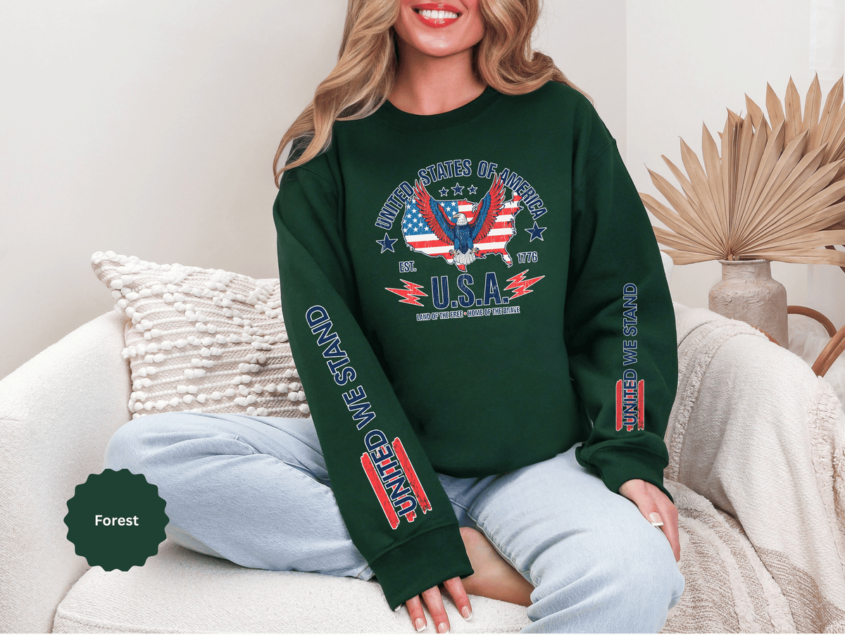 United We Stand Sweatshirt, American Eagle USA Pullover, Patriotic Flag Top, Vintage Americana Clothing, Fourth of July Gift for Women