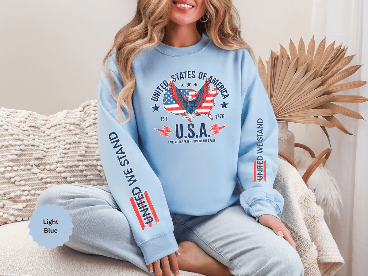 United We Stand Sweatshirt, American Eagle USA Pullover, Patriotic Flag Top, Vintage Americana Clothing, Fourth of July Gift for Women