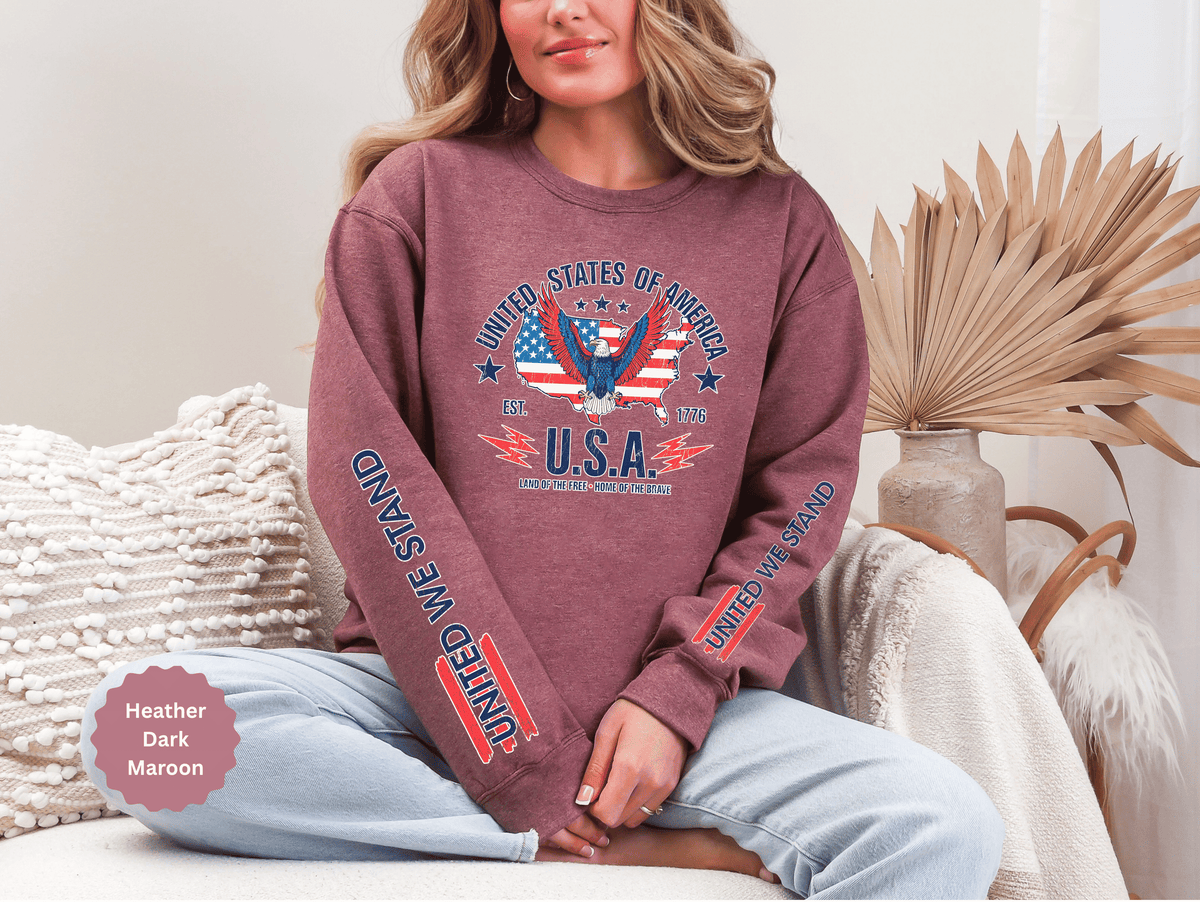 United We Stand Sweatshirt, American Eagle USA Pullover, Patriotic Flag Top, Vintage Americana Clothing, Fourth of July Gift for Women