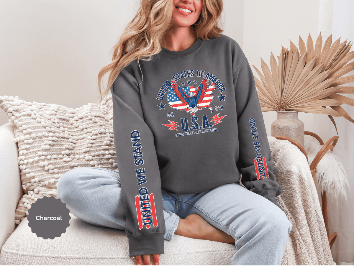 United We Stand Sweatshirt, American Eagle USA Pullover, Patriotic Flag Top, Vintage Americana Clothing, Fourth of July Gift for Women