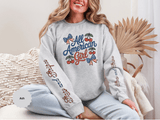 All American Girl Sweatshirt, Patriotic Womens Pullover, USA Flag Cherry Top, Vintage Americana Style, Fourth of July Gift