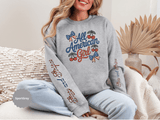 All American Girl Sweatshirt, Patriotic Womens Pullover, USA Flag Cherry Top, Vintage Americana Style, Fourth of July Gift
