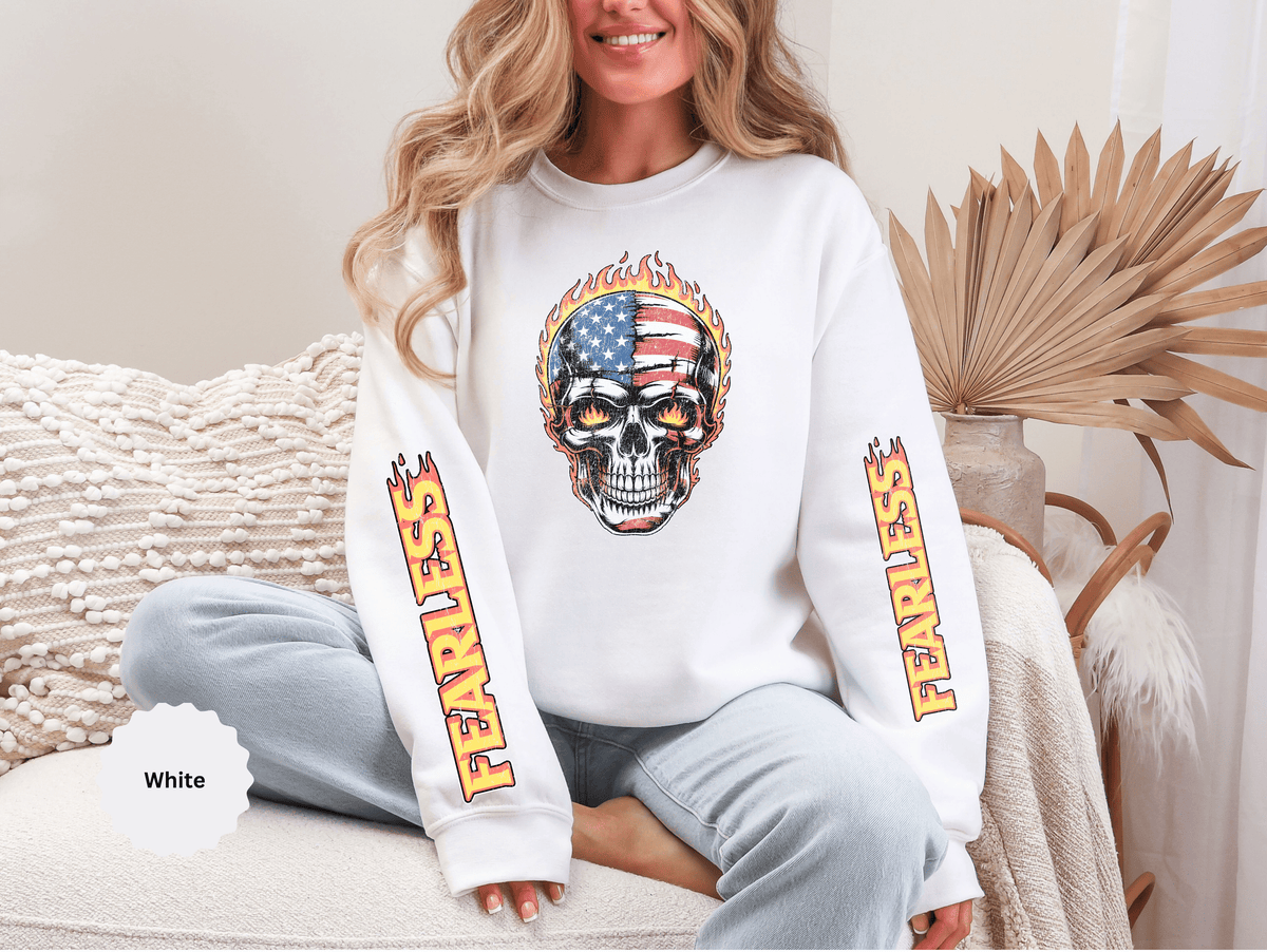 Patriotic Skull Sweatshirt, American Flag Skull Pullover, USA Biker Style Top, Edgy Americana Clothing, Fourth of July Gift